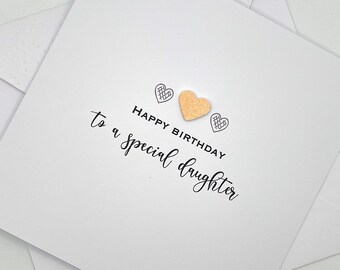 Handmade Daughter Birthday Card. Modern Minimalist Cards With Heart in Custom Colours