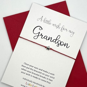 Bracelet souhait petit-fils, bracelet à breloques petit-fils, carte d'anniversaire petit-fils, cadeau d'anniversaire petit-fils, cadeau petit-fils, cadeau pour petit-fils