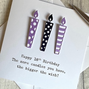 Carte personnalisée pour le 18e anniversaire. Carte d'anniversaire de 18 ans pour fille, garçon, fille, fils, 18 ans, 18 ans. Faites un grand vœu avec des bougies