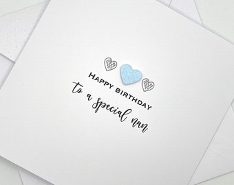 Handmade Nan Birthday Card. Modern Minimalist Cards With Heart in Custom Colours