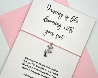 Ballet Wish Bracelet with Card & Coloured Envelope. Tie-on or Adjustable Knot