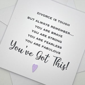 Carte DIVORCE faite main. Le divorce est une carte difficile. Carte de rupture. Vous êtes courageux, fort, courageux, fabuleux. Enfin divorcé. Vous l'avez