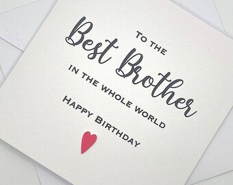 Personalised Brother Birthday Card. Modern Minimalist Cards With Heart in Custom Colours