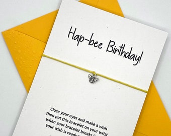 Bee Wish Bracelet with Card & Coloured Envelope. Tie-on or Adjustable Knot