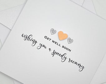 Handmade Get Well Soon Card. Modern Minimalist Cards With Heart in Custom Colours