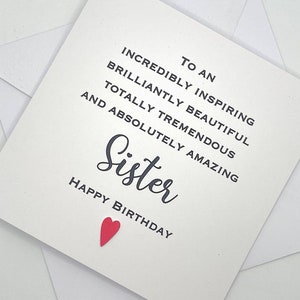 Carte d'anniversaire soeur. Carte d'anniversaire personnalisée faite main pour soeur. À une soeur absolument incroyable. Cadeau soeur