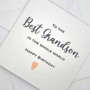 Personalised Grandson Birthday Card with Handmade Die-Cut Heart. Modern Minimalist Design