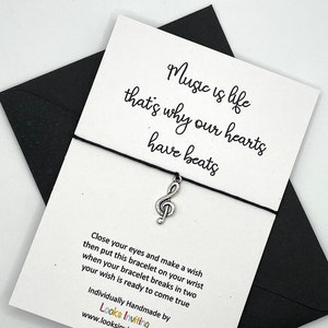 Carte-cadeau Bracelet Souhaits Musique. La musique, c'est la vie, c'est pourquoi nos cœurs battent. Cadeau pour musicien, Cadeau pour professeur de musique, Cadeau pour récital de musique
