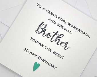 Personalised Brother Birthday Card. Modern Minimalist Cards With Heart in Custom Colours