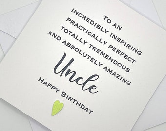Personalised Uncle Birthday Card. Modern Minimalist Cards With Heart in Custom Colours