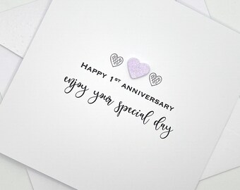 Handmade 1st Anniversary Card. Modern Minimalist Cards With Heart in Custom Colours