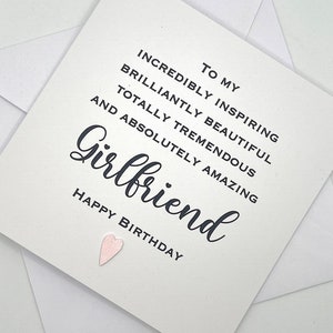 Personalised Girlfriend Birthday Card. Modern Minimalist Cards With Heart in Custom Colours