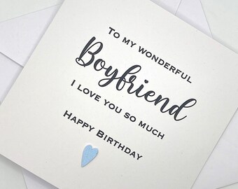 Tarjeta de cumpleaños personalizada para novio. Tarjetas modernas y minimalistas con corazón en colores personalizados.