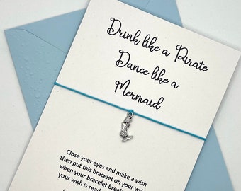 Mermaid Wish Bracelet with Card & Coloured Envelope. Tie-on or Adjustable Knot
