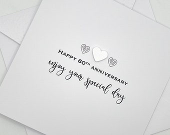 Handmade 60th Anniversary Card. Modern Minimalist Cards With White Heart