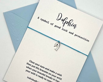 Dolphin Wish Bracelet Gift Card. A symbol of good luck and protection. Dolphin Gift, Dolphin Bracelet, Dolphin Lover