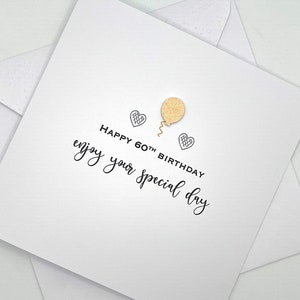 60th Birthday Card - Special Birthday. Simple & Stylish Design with Balloon - Enjoy Your Special Day. Unique Birthday Card. 60th Card