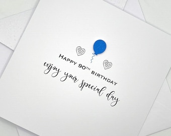 Handmade 90th Birthday Card. Modern Minimalist Cards With Balloon in Custom Colours