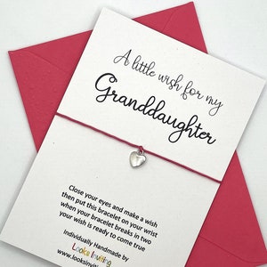 Bracelet de souhaits petite-fille, bracelet à breloques petite-fille, carte d'anniversaire petite-fille, cadeau petite-fille, cadeau pour petite-fille