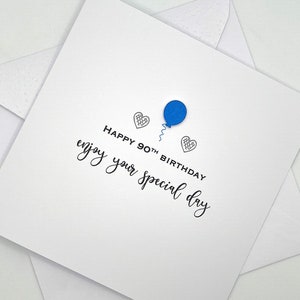 Elegant 90th Birthday Card - Simple & Stylish Design with Balloon - Enjoy Your Special Day Greeting. Choose the Colour of Balloon
