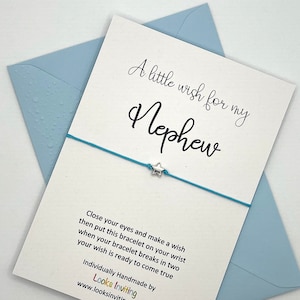 Bracelet souhaits neveu, bracelet à breloques neveu, bracelet neveu, carte d'anniversaire neveu, cadeau d'anniversaire neveu, cadeau neveu, cadeau pour neveu