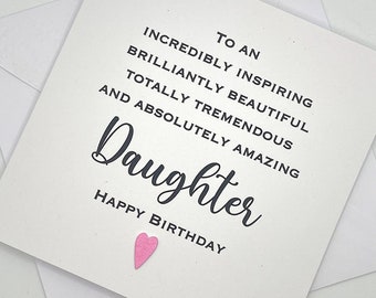 Personalised Daughter Birthday Card. Modern Minimalist Cards With Heart in Custom Colours