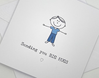 Sending Big Hugs Card. Modern Minimalist Cards With Stick Figure in Custom Colours