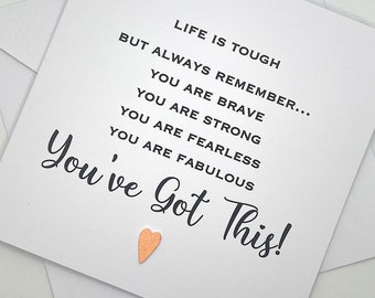 Life Is Tough Card. Handmade Thinking of You Support Card. Modern Minimalist Cards With Heart in Custom Colours