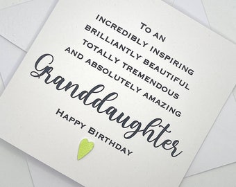 Personalised Granddaughter Birthday Card. Modern Minimalist Cards With Heart in Custom Colours