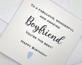 Tarjeta de cumpleaños personalizada para novio. Tarjetas modernas y minimalistas con corazón en colores personalizados.