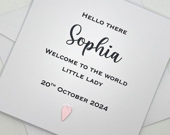 New Baby Girl Card Personalised with Name. Welcome to the World Little Lady. Newborn Baby Girl Card. Welcome Baby Card. New Baby Card