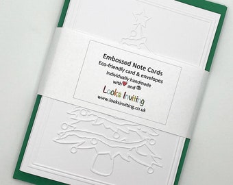 Christmas Tree Cards. 6 Embossed Blank Christmas Cards With Envelopes. Stationery Gift Set. Notecard Pack. Winter Cards