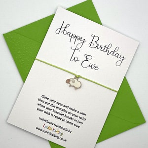 Happy Birthday Sheep Wish Bracelet Gift Card. Happy Birthday to Ewe. Sheep Gift, Sheep Lover, Sheep Bracelet, Sheep Card