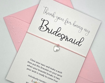Bridesmaid Wish Bracelet Gift Card. Thank you for being my bridesmaid. Choose your charm and colour of cord and envelope