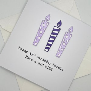 Carte personnalisée pour le 13e anniversaire. Carte d'anniversaire de 13 ans pour fille, garçon, fille, fils, 13 ans, 13 ans. Faites un grand vœu avec des bougies