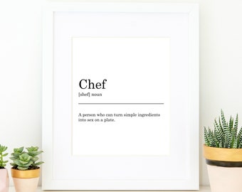 Chef Definition Print. Printable Art, Wall Decor, Funny Print, Typography, Monochrome, Minimalist, Funny Gift, Gift for a Chef