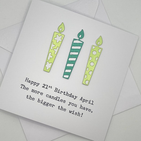Personalised 21st Birthday Card. 21 Year Old Birthday Card for girl, boy, daughter, son, age 21, twenty first. Make a Big Wish with Candles