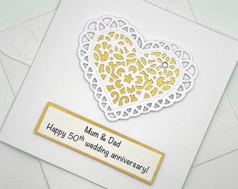 Personalised 50th Wedding Anniversary Card with Delicate Heart. Golden Wedding Anniversary. 50th Anniversary.  Free Personalisation