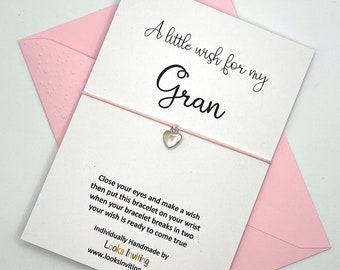 Gran Wish Bracelet, Gran Charm Bracelet, Gran Bracelet, Gran Birthday Card, Gran Birthday Gift, Gran Gift, Gift for Gran