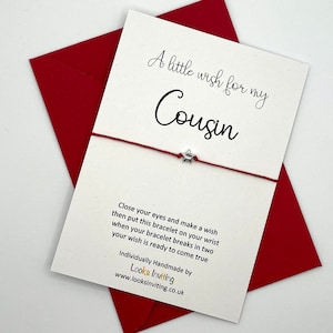 Bracelet souhait de cousin, bracelet à breloques cousin, bracelet cousin, carte d'anniversaire cousin, cadeau d'anniversaire cousin, cadeau cousin, cadeau pour cousin
