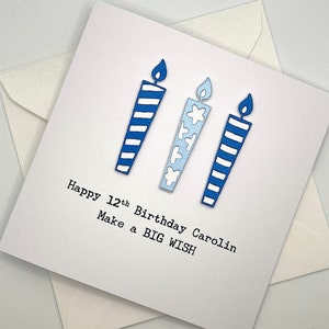 Carte d'anniversaire personnalisée pour tous les âges. 1, 2, 3, 4, 5, 6, 7, 8, 9, 10, 11, 11, 12, 13, 14, 15, 16, 17 avec bougies