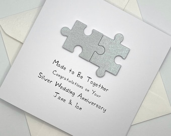 Personalised 25th Anniversary Card with Silver Jigsaw Pieces