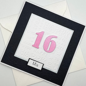 Carte personnalisée pour 16 ans - Nom et âge personnalisés - Carte jalon, design élégant pour lui ou pour elle. Choisissez la couleur du numéro