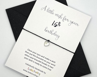 16th Birthday Wish Bracelet, 16th Charm Bracelet, 16th Birthday Card, 16th Birthday Gift, 16th Wish String, Adjustable Friendship Bracelet