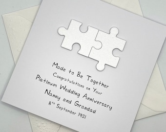Personalised Platinum Wedding Anniversary Card with Jigsaw Pieces. 70th Wedding Anniversary Card. Free Personalisation