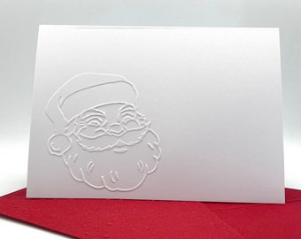 Traditional Santa Christmas Cards Pack - Set of 6 Santa Embossed Christmas Cards. Father Christmas Cards, Winter, White
