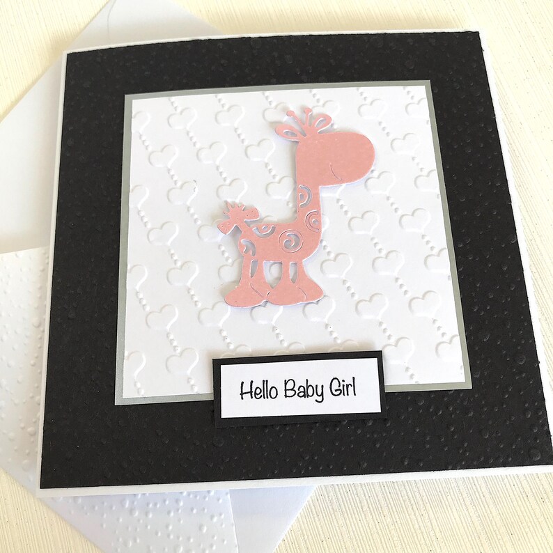 New Baby Card Handmade Card Free Personalisation Personalised Giraffe New Baby Girl Card Hello Baby Girl New Baby Girl Card