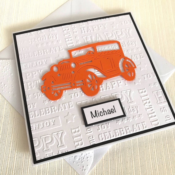 2529 PERSONALISED Handmade Birthday Card Vintage Car Any Age Name Relationship 