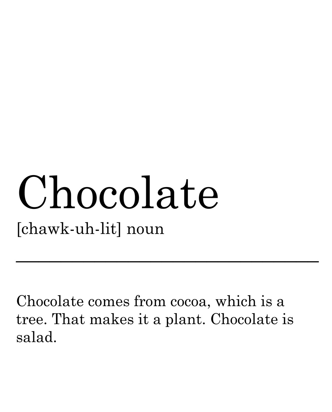 Chocolate Definition Print. Printable Art Wall Decor Black & Etsy
