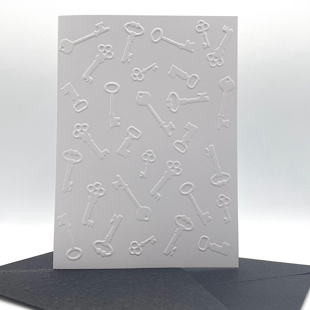 Keys Minimalist Blank Notecards Set. Embossed Cards With Coloured ...
